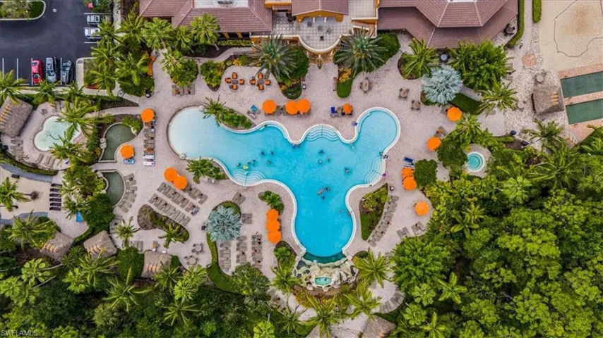 Drone / aerial view of a pool