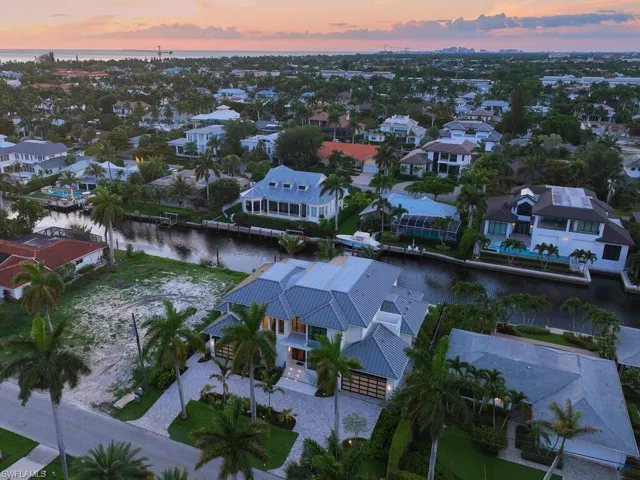 Aerial view at dusk with a water view