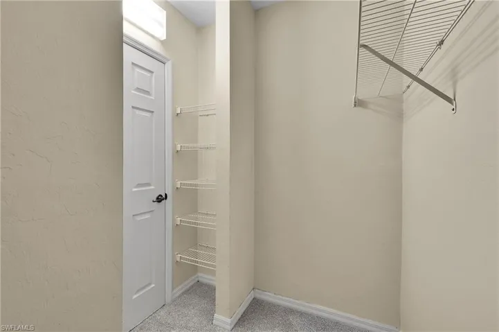Walk in closet with light carpet