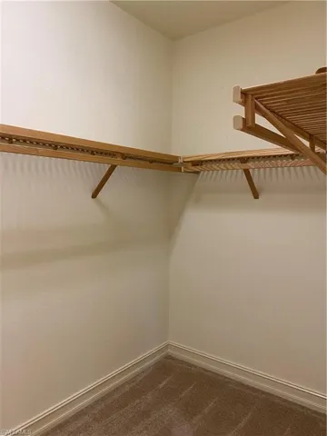 Walk in closet with dark carpet