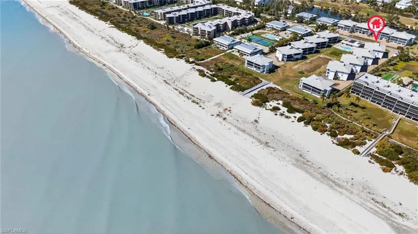 Aerial view of a nearby body of water