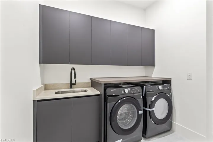 Laundry area with washer and dryer and cabinet space