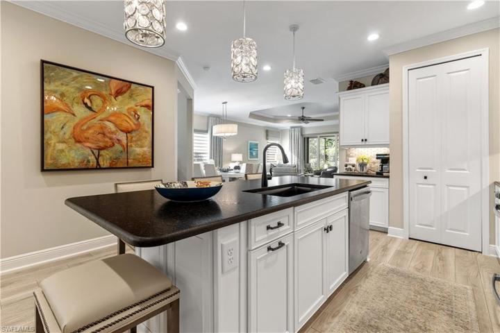 Beautiful granite counters with composite sink, upgraded fixture and pantry.
