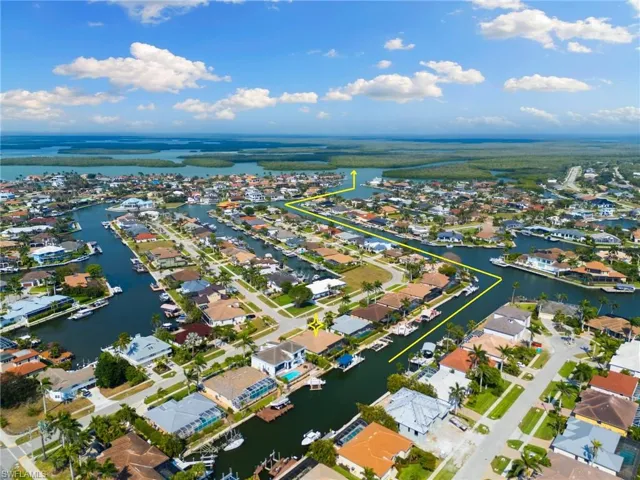 Aerial view featuring a residential view and a water view