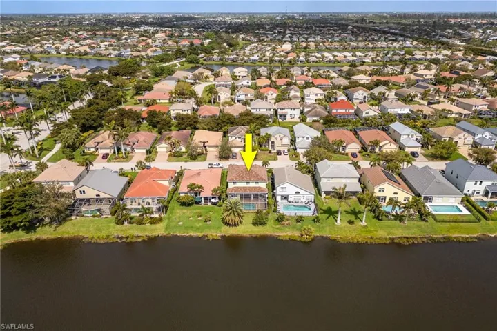 Bird's eye view featuring a water view and a residential view
