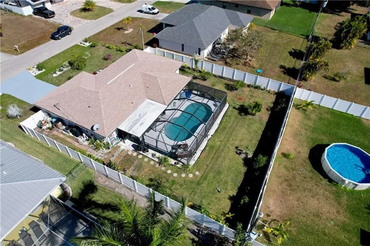 Aerial view of residential area with a pool