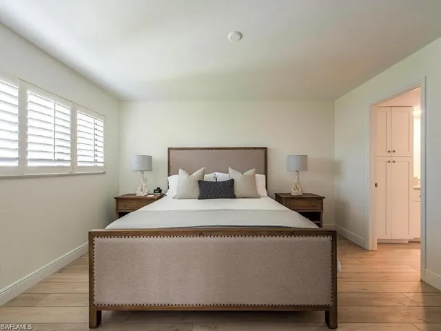 Bedroom with light wood-style flooring