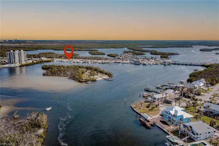 Aerial view at dusk with a water view