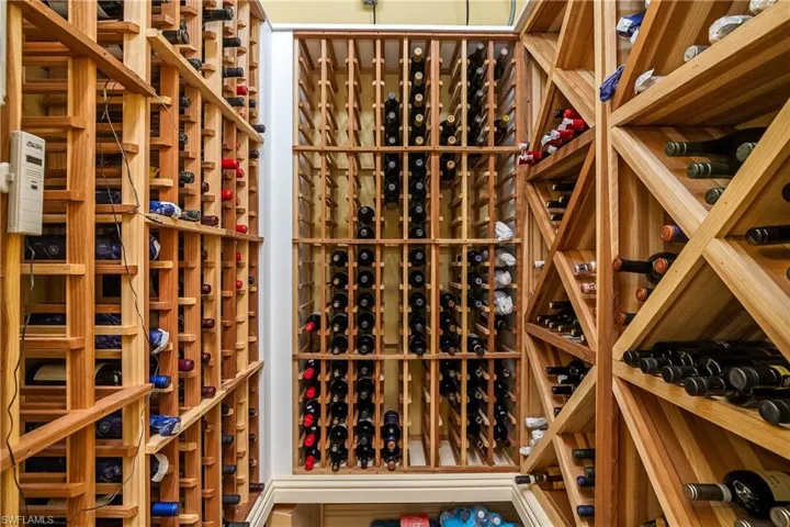 Refrigerated wine room at constant 55 degrees F, storage for 300 bottles