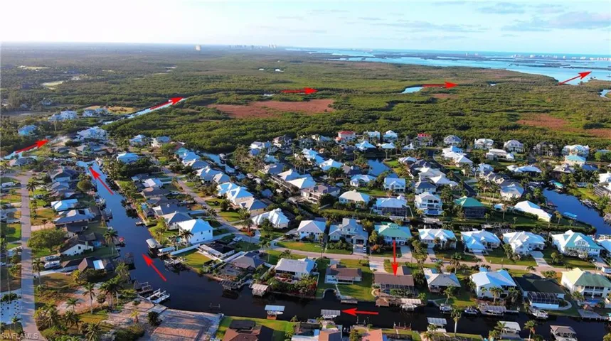 Birds eye view of property with a residential view and a water view