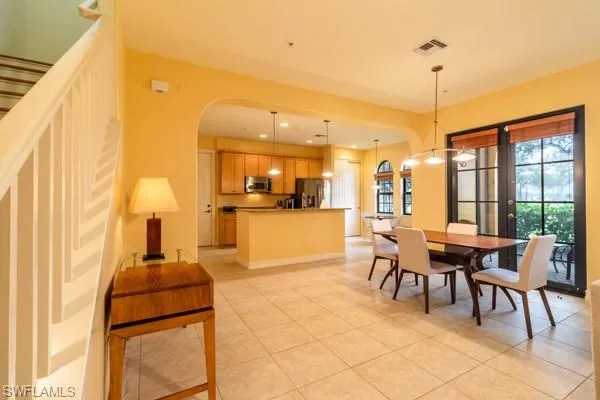 View of tiled dining space