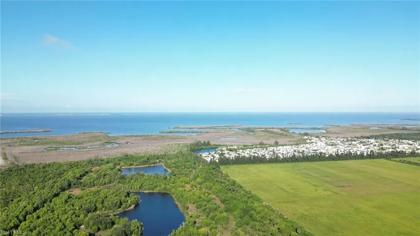 Aerial view of a nearby body of water