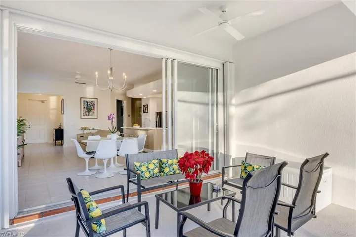 View of patio featuring ceiling fan and outdoor dining space