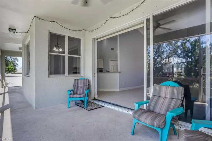 View of patio with ceiling fan