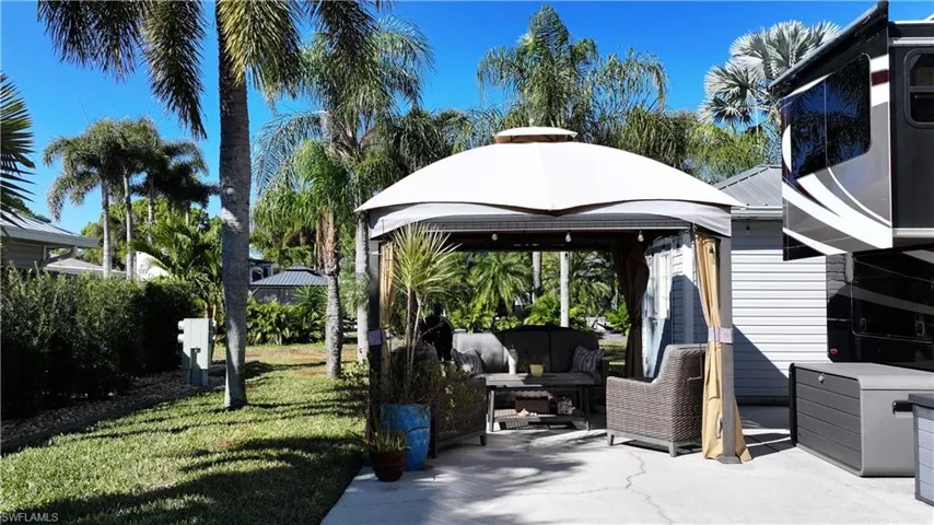 View of patio with a gazebo