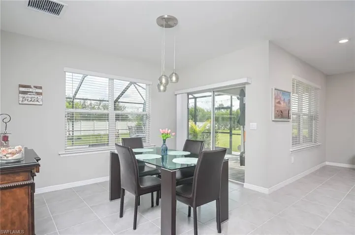 View of tiled dining room