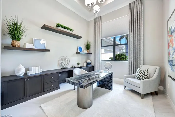 Tiled office with ornamental molding