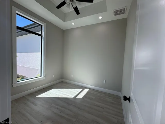Unfurnished room recessed lighting, and a ceiling fan
