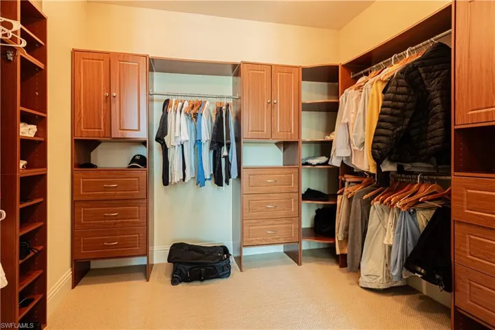 Walk in closet with light carpet