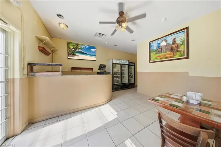 Reception area with a ceiling fan