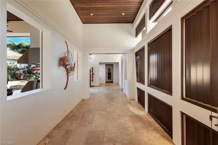 View from home entrance, through the breezeway to the entrance of the cabana.