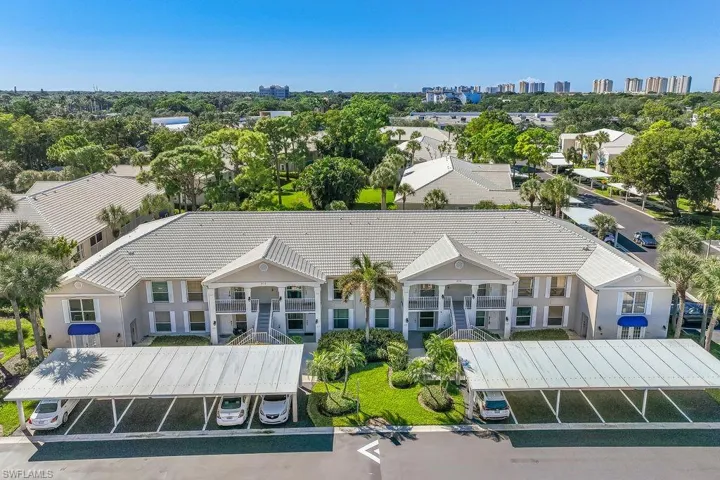 Aerial view of front of the unit building