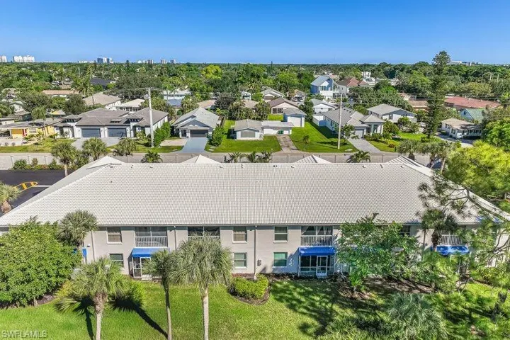 Aerial view of rear of the unit building