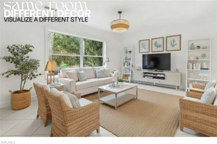 Living area featuring light tile patterned floors