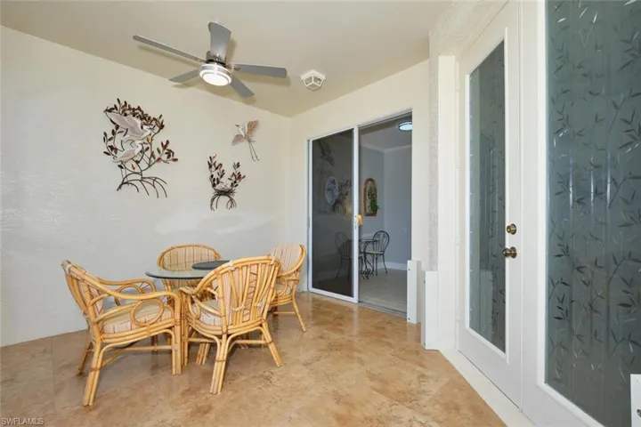 Dining room featuring ceiling fan