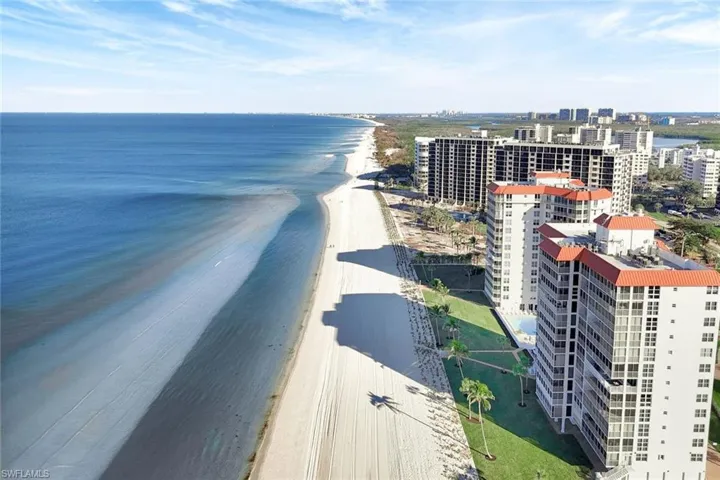Drone / aerial view with a beach view and a water view