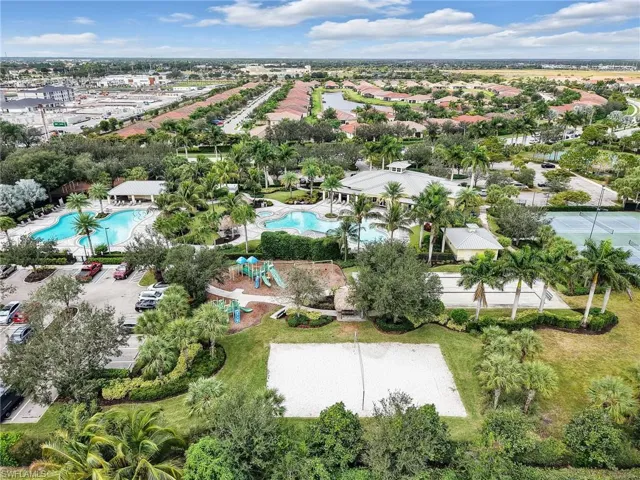 Aerial view of a pool