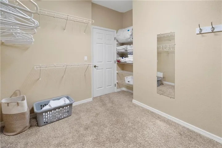 Walk in closet with light carpet