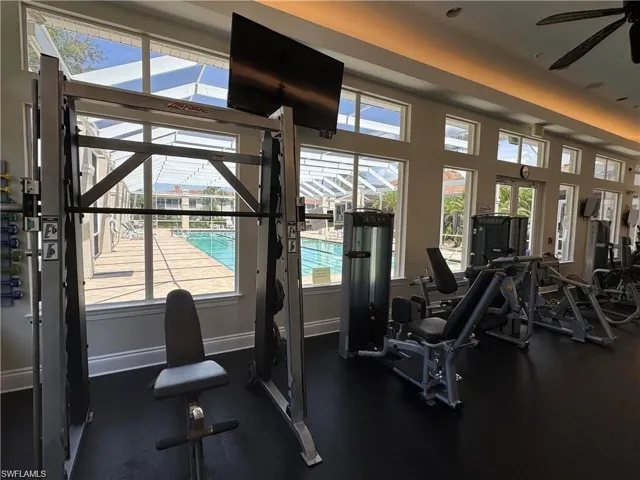 Gym with a ceiling fan