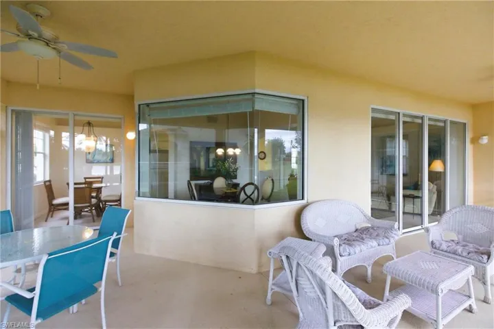 View of patio featuring ceiling fan and outdoor dining space