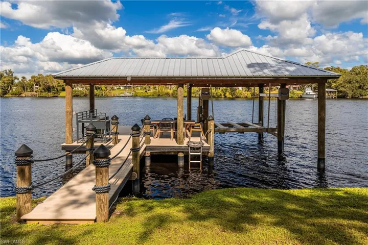 View of dock featuring a water view and a yard