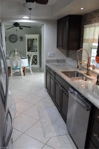 View from kitchen to dining area