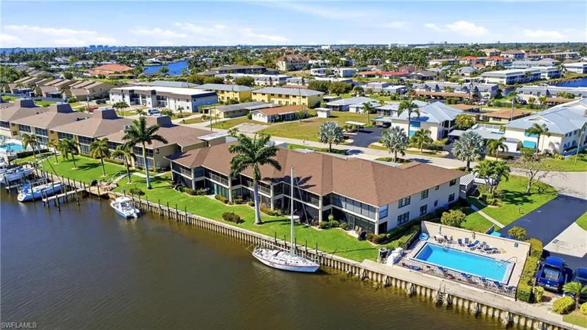 Aerial view of a nearby body of water