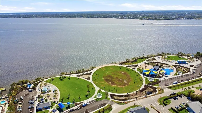 Aerial view of a nearby body of water