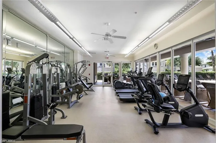 Gym with ceiling fan