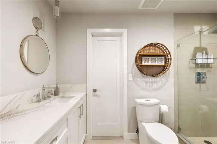 Bath 2 with Glass Shower Door and Quartz Counters