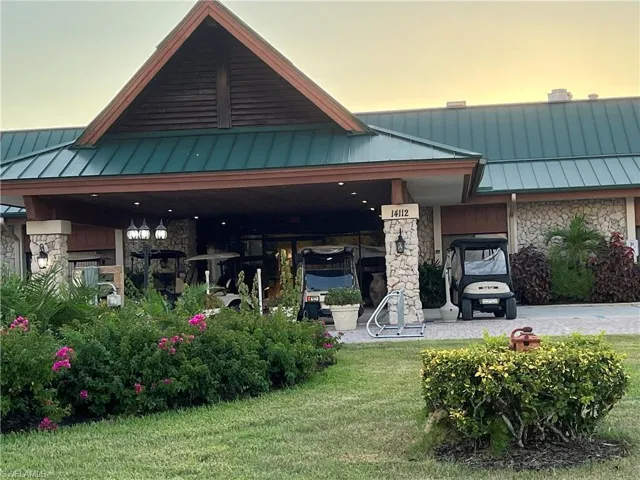 View of outdoor building at dusk