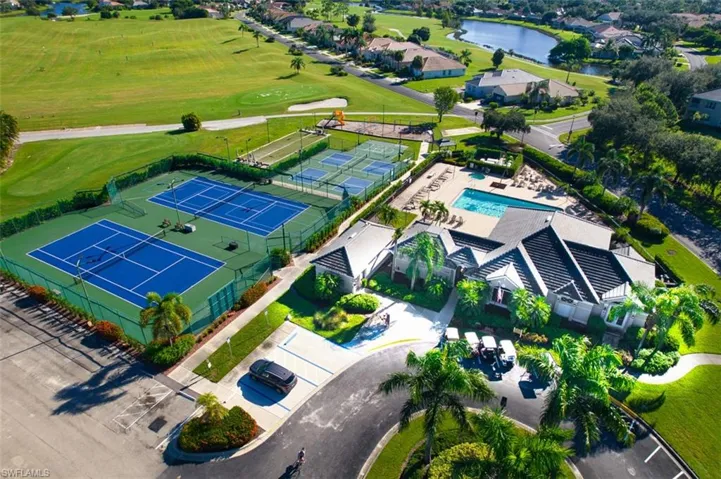 Bird's eye view of a large body of water and a local golf course