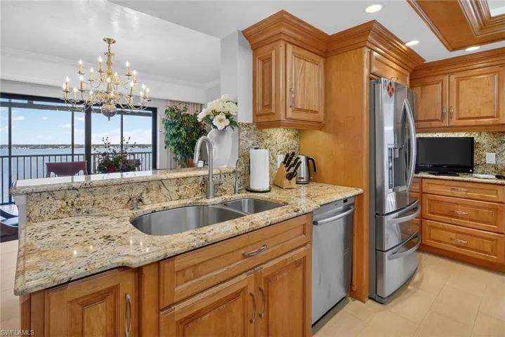 Kitchen overlooking the river backdrop