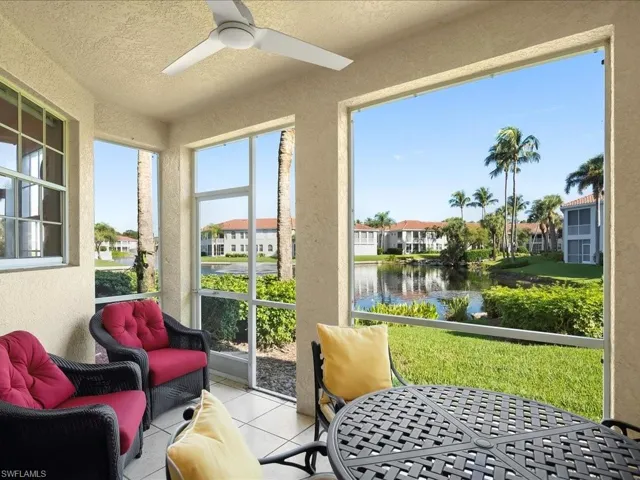 private lanai with serene sounds of the water feature from the condo