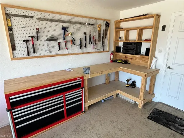 Custom built work shop and tool storage area