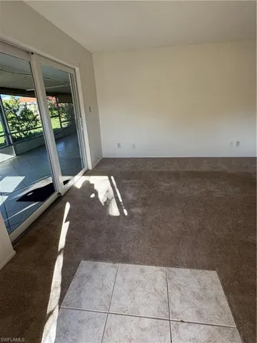 Unfurnished room featuring light colored carpet