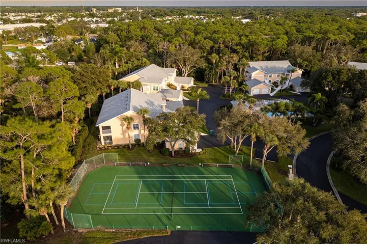 Aerial view of a heavily wooded area