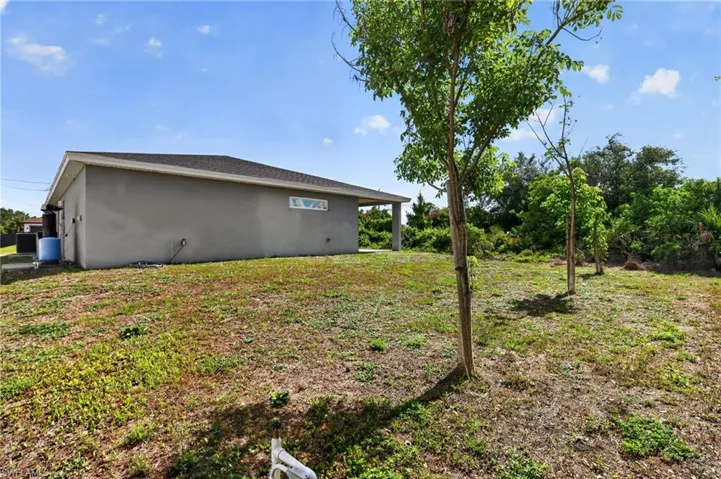 Expansive rear yard featuring young trees and natural landscaping