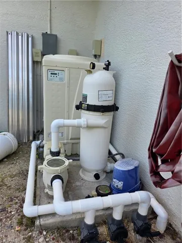 Exterior view of pump and stucco siding