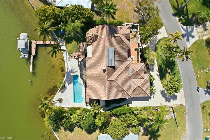 Drone / aerial view of a pool area